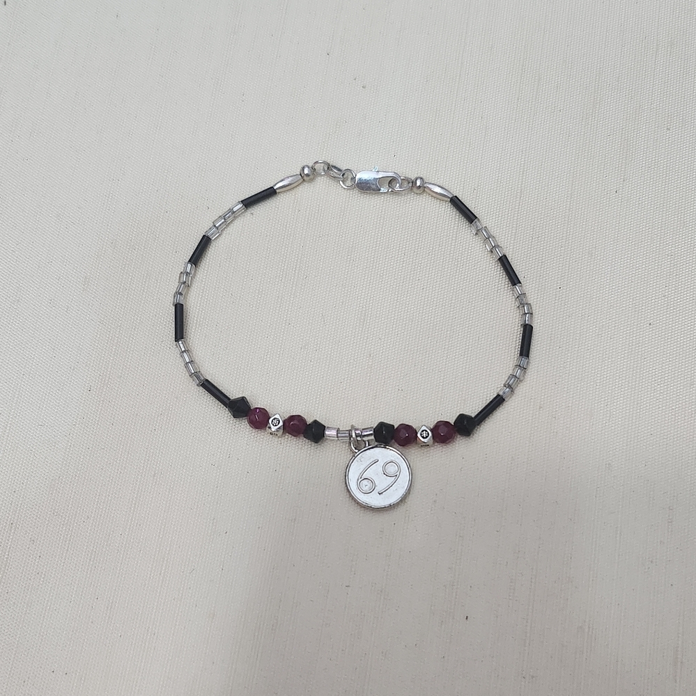Handmade Ruby and Onyx Zodiac Cancer Bracelet